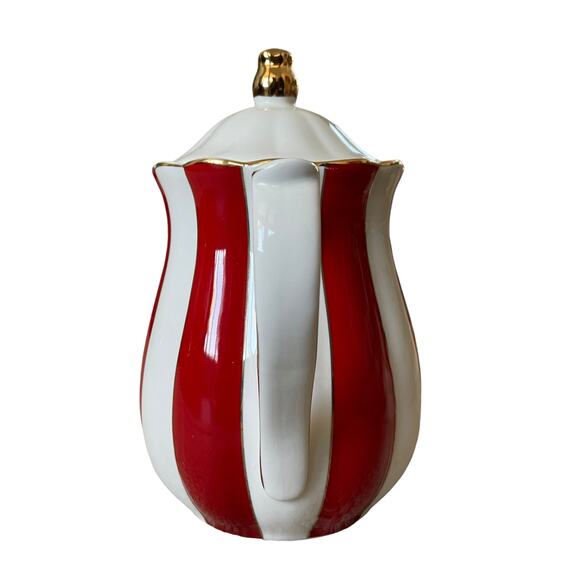 Grace Teaware Fine Porcelain Teapot Holiday Red White Gold Peppermint Stripe New - Picture 4 of 16